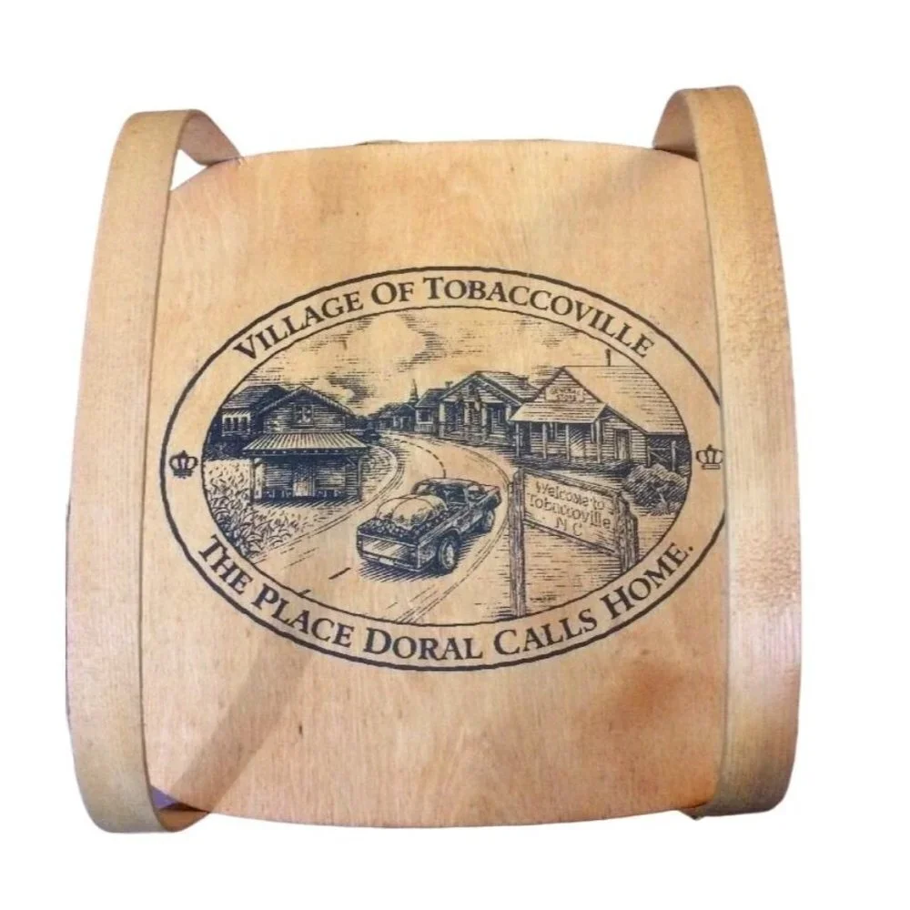 Vintage Y2K Village Of Tobaccoville Doral Collectible Basket Natural Wood Picnic